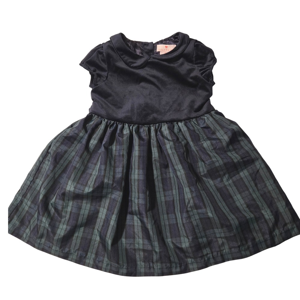 LULURAIN Toddler Girls‎ Navy Plaid Velvet Peter Pan Collar Dress Size 5